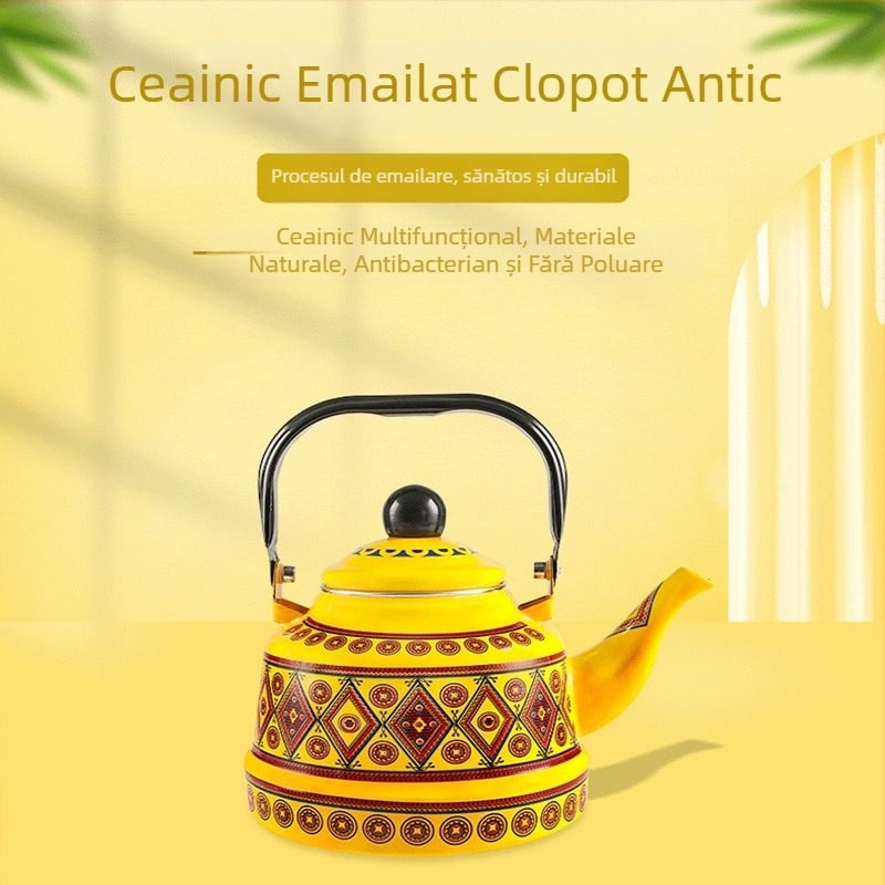Ceainic emailat ceramic cu motiv floral – stil pastoral, accesorii bucătărie pentru apă fierbinte