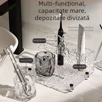 Suport metalic pentru periuțe cu sterilizare UV, 3 compartimente, include pahare pentru periuțe și apă de gură, prindere cu ventuză, baie