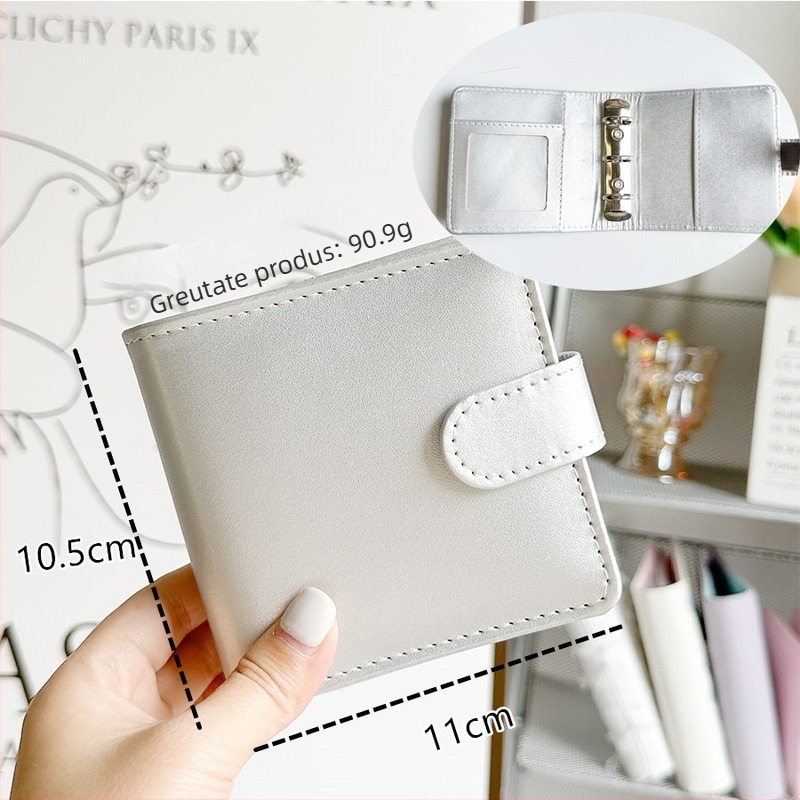 Ins argintiu PU cu cataramă magnetică, binder cu foi cu patru buzunare, pentru fotografii 3 inch Polaroid, album idol pentru colecția de carduri