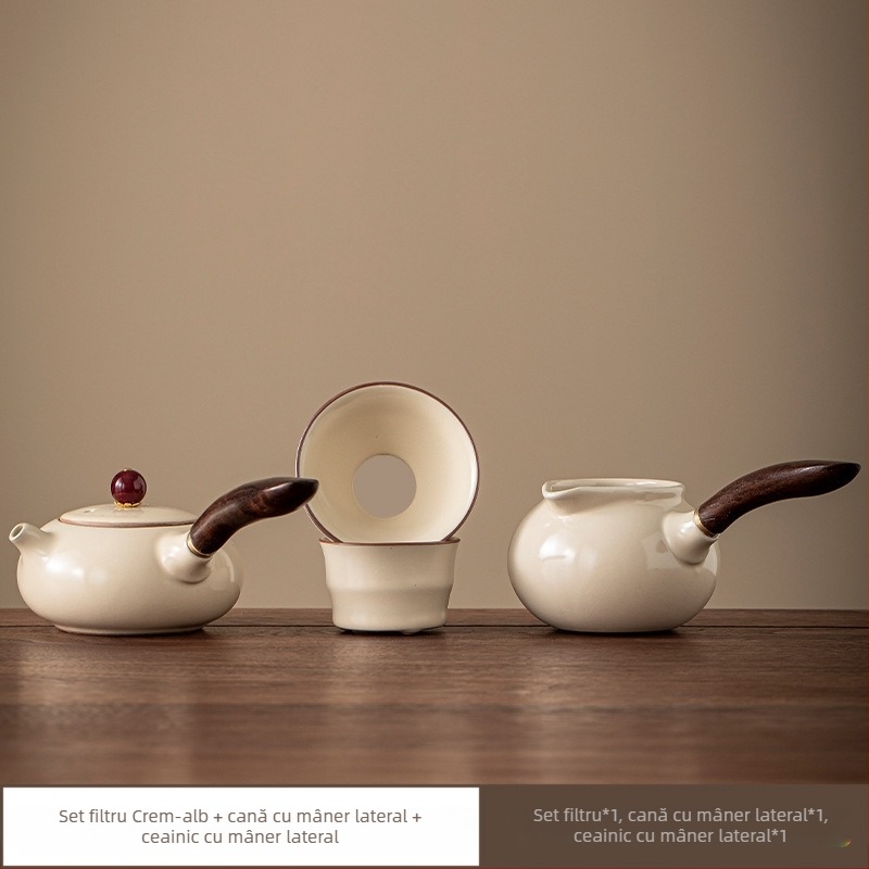 Set ceramic pentru ceai pentru uz casnic, accesorii pentru ceremonialul ceaiului în stil chinezesc: bol cu capac, ceainic și cești de servire.