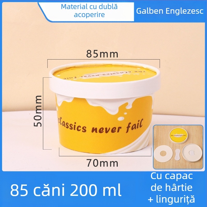Cupe de înghețată de unică folosință cu capac, cupe de degustare din hârtie pentru iaurt și deserturi cu gheață.