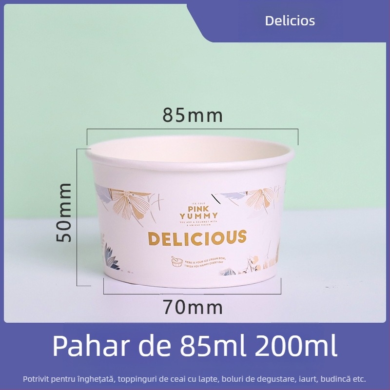 Cupe de înghețată de unică folosință cu capac, cupe de degustare din hârtie pentru iaurt și deserturi cu gheață.