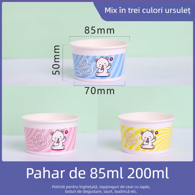 Cupe de înghețată de unică folosință cu capac, cupe de degustare din hârtie pentru iaurt și deserturi cu gheață.