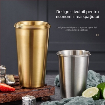 Ceașcă din oțel inoxidabil 304, cu un singur strat, capacitate 301-400 ml, utilizare multiplă pentru bere, cafea, suc și băuturi reci