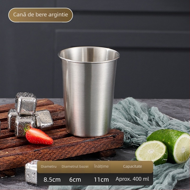 Ceașcă din oțel inoxidabil 304, cu un singur strat, capacitate 301-400 ml, utilizare multiplă pentru bere, cafea, suc și băuturi reci