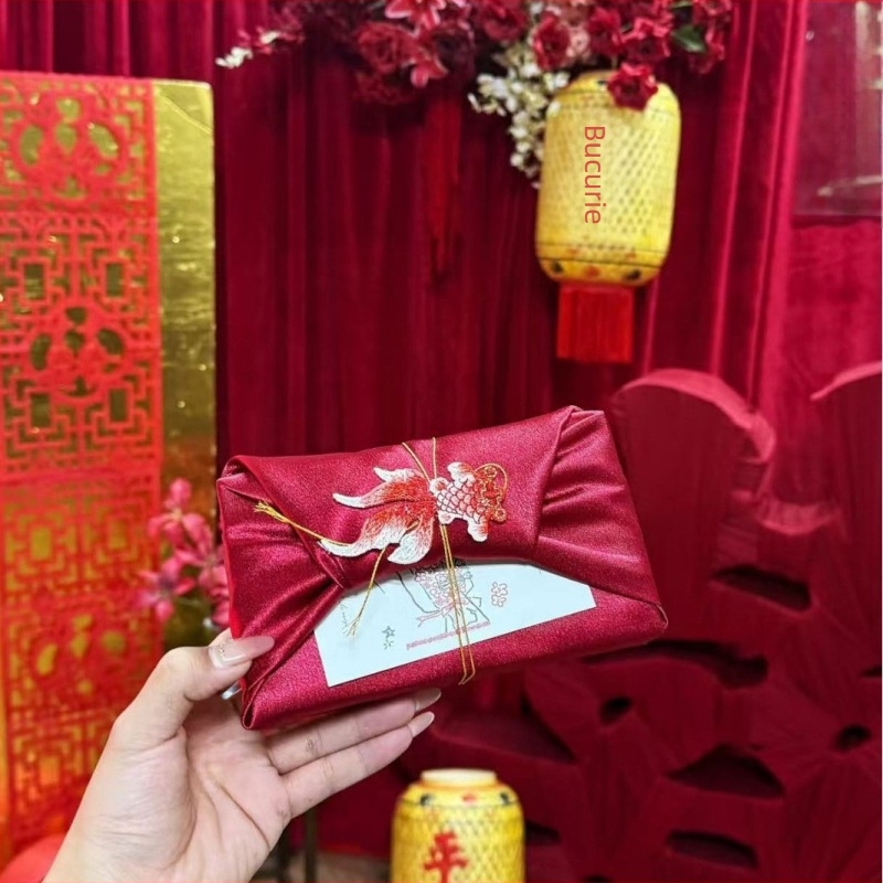 Căptușeală de nuntă în stil chinezesc din brocart de mătase, pentru nași și domnișoare, cutie de bomboane de nuntă premium