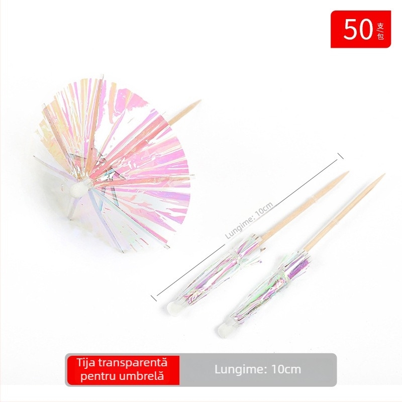 Umbrele colorate din hârtie, de unică folosință, pentru cocktailuri și platouri reci, tije din lemn, 10–18 cm, logo imprimat, personalizare disponibilă.
