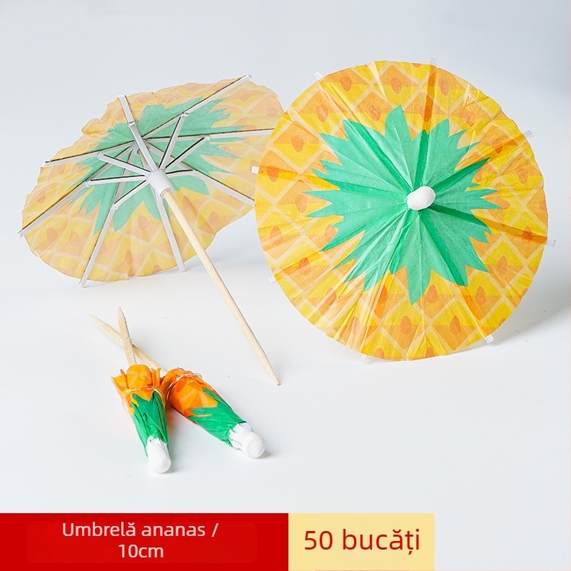 Umbrele colorate din hârtie, de unică folosință, pentru cocktailuri și platouri reci, tije din lemn, 10–18 cm, logo imprimat, personalizare disponibilă.