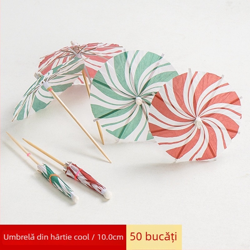 Umbrele colorate din hârtie, de unică folosință, pentru cocktailuri și platouri reci, tije din lemn, 10–18 cm, logo imprimat, personalizare disponibilă.