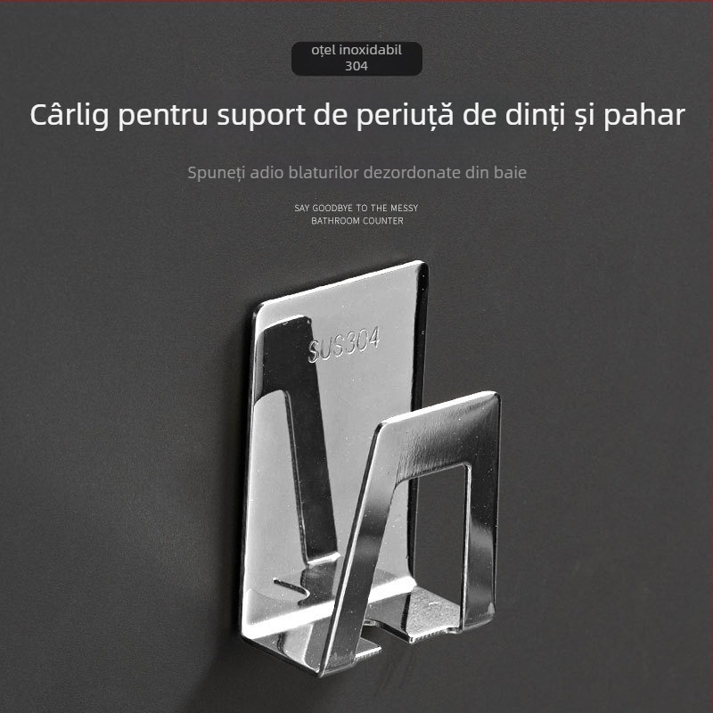 Suport pentru periuțe din oțel inoxidabil, montaj pe perete, suport pentru pahar, baie