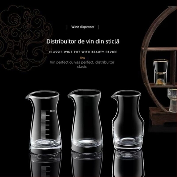 Decantor din sticlă pentru băuturi alcoolice, cu marcaje gradate pentru vin roșu și spirtoase, construcție îngroșată, uz casnic