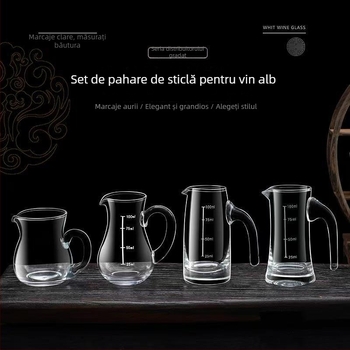 Decantor din sticlă pentru băuturi alcoolice, cu marcaje gradate pentru vin roșu și spirtoase, construcție îngroșată, uz casnic