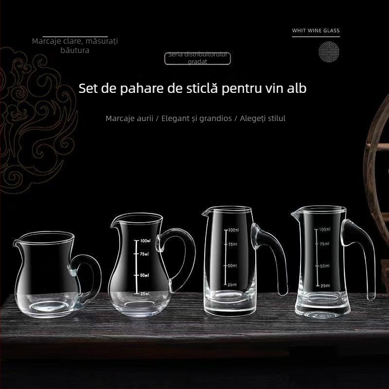 Decantor din sticlă pentru băuturi alcoolice, cu marcaje gradate pentru vin roșu și spirtoase, construcție îngroșată, uz casnic