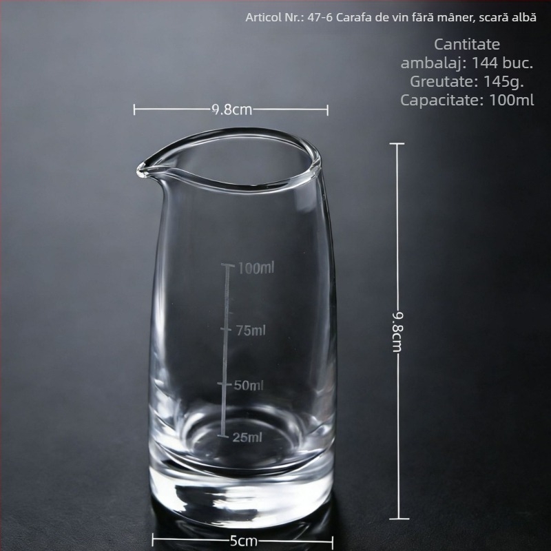Decantor din sticlă pentru băuturi alcoolice, cu marcaje gradate pentru vin roșu și spirtoase, construcție îngroșată, uz casnic