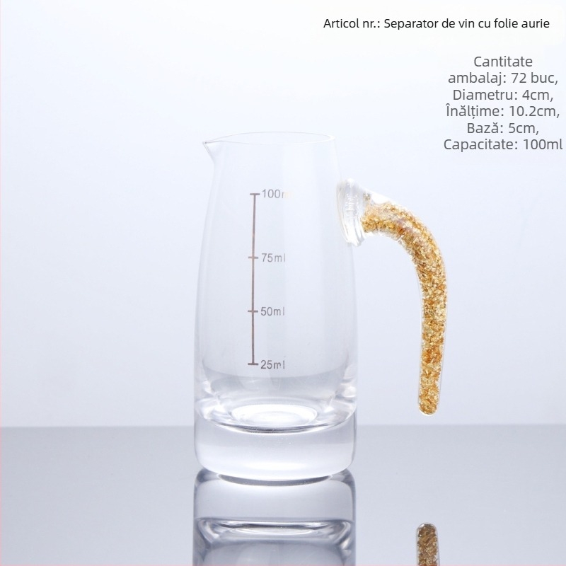 Decantor din sticlă pentru băuturi alcoolice, cu marcaje gradate pentru vin roșu și spirtoase, construcție îngroșată, uz casnic