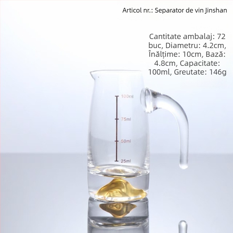 Decantor din sticlă pentru băuturi alcoolice, cu marcaje gradate pentru vin roșu și spirtoase, construcție îngroșată, uz casnic