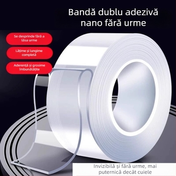 Bandă dublu adezivă acrilică, transparentă, cu aderență înaltă, fără reziduuri, impermeabilă, fixare puternică