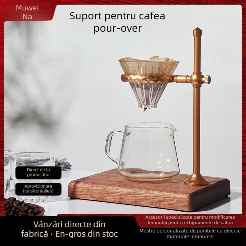 Suport pentru cafea pour-over, cu bază din lemn solid și cadru din aliaj de aluminiu, pentru exterior