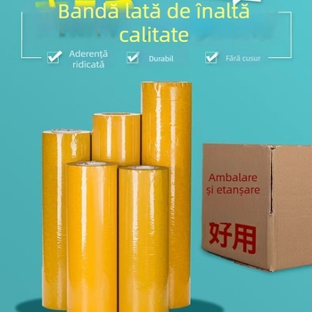 Bandă de ambalaj galbenă, role mari, foarte late, lățimi 32 cm și 42 cm