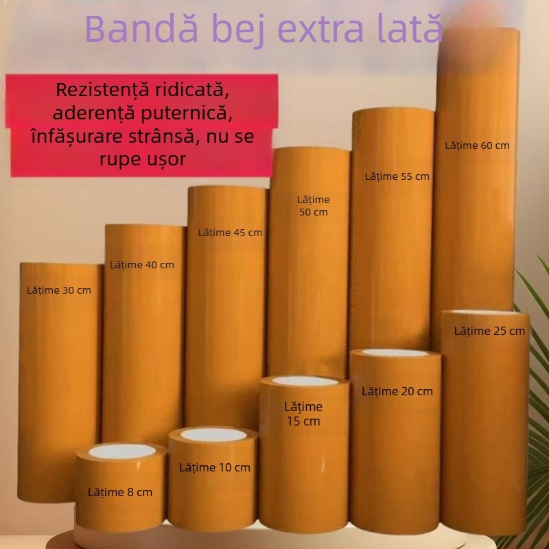 Bandă de ambalaj galbenă, role mari, foarte late, lățimi 32 cm și 42 cm