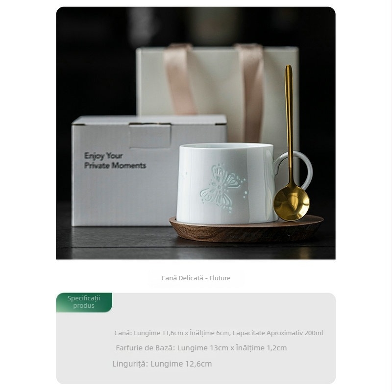 Set de cafea din ceramică cu farfuriu – elegant, în cutie cadou pentru femei