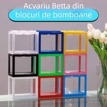 Acvariu din acril pentru pești Betta, cu peisaj miniatural într-o sticlă