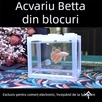 Acvariu din acril pentru pești Betta, cu peisaj miniatural într-o sticlă