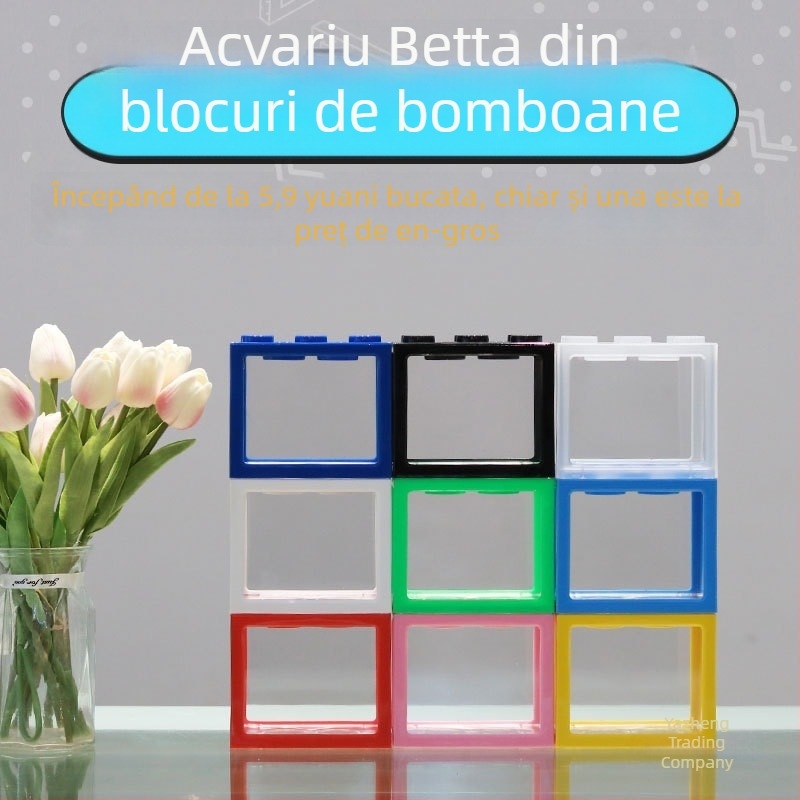Acvariu din acril pentru pești Betta, cu peisaj miniatural într-o sticlă