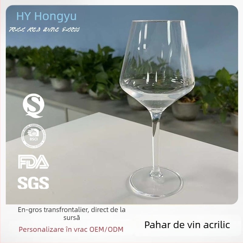 Pahar de vin transparent din PMMA, turnare prin injecție, 500 ml, corp mare, design modern minimalist