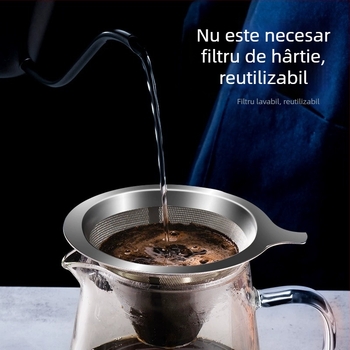 Set filtru cafea din oțel inoxidabil pentru pour-over, fără filtru de hârtie, filtru din plasă ultra-fină
