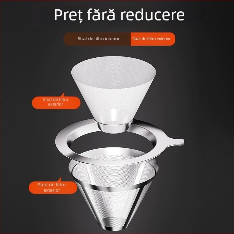 Set filtru cafea din oțel inoxidabil pentru pour-over, fără filtru de hârtie, filtru din plasă ultra-fină