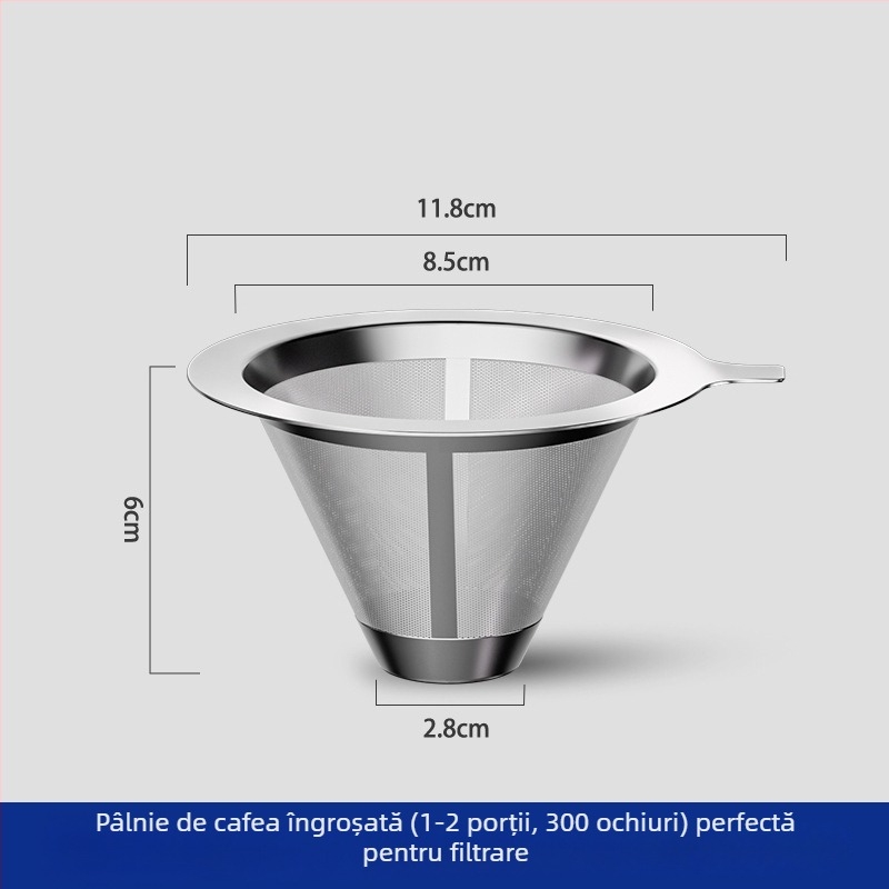 Set filtru cafea din oțel inoxidabil pentru pour-over, fără filtru de hârtie, filtru din plasă ultra-fină