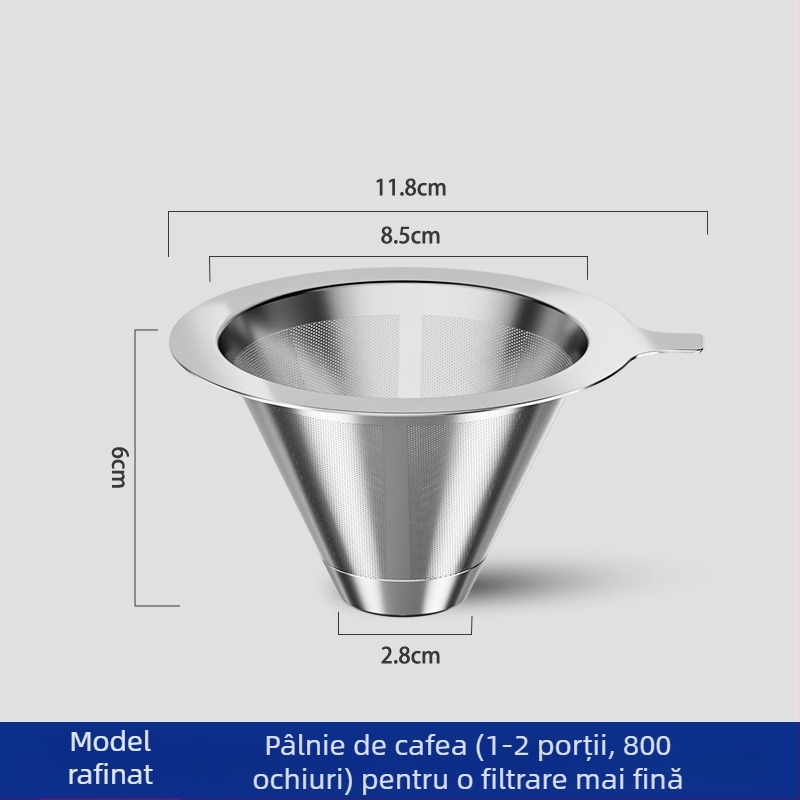 Set filtru cafea din oțel inoxidabil pentru pour-over, fără filtru de hârtie, filtru din plasă ultra-fină