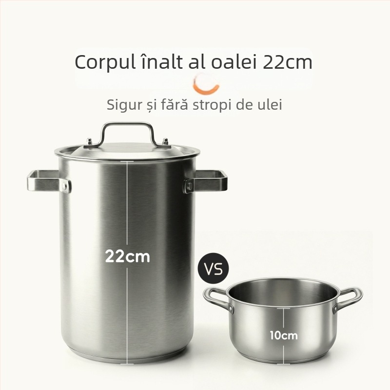 Tigaie din oțel inoxidabil 304, cu pereți drepți și filtru, oală de supă adâncită, multifuncțională, cu două mâneri, fund dublu