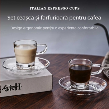Set de cești de cafea pentru uz casnic, cești mici de sticlă, stil european minimalist, pereți groși, rezistente la căldură, transparente, cești mini latte art espresso