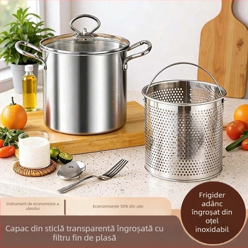 Fritură profundă din oțel inox cu filtru pentru tempura, oală adâncã pentru gătit, arzător pe gaz, friteuză multifuncțională pentru uz casnic