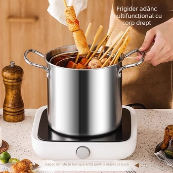 Fritură profundă din oțel inox cu filtru pentru tempura, oală adâncã pentru gătit, arzător pe gaz, friteuză multifuncțională pentru uz casnic