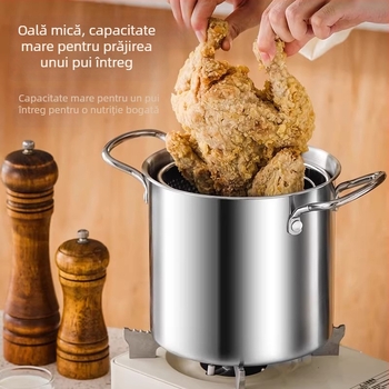 Fritură profundă din oțel inox cu filtru pentru tempura, oală adâncã pentru gătit, arzător pe gaz, friteuză multifuncțională pentru uz casnic