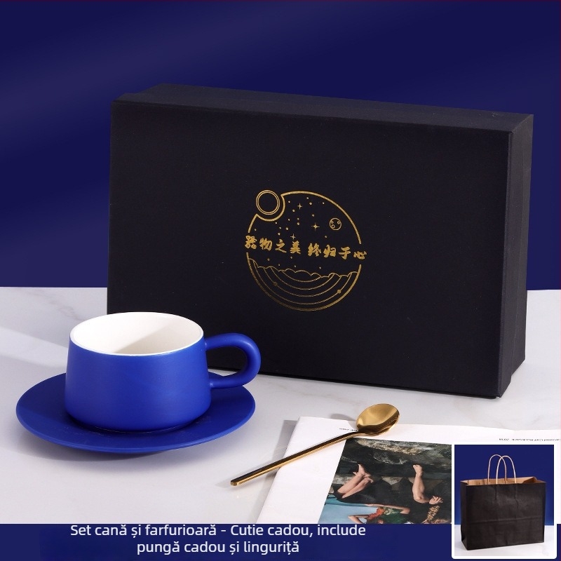 Set de cești de cafea cu farfurioare Klein blue, ceramică de înaltă calitate, stil lejer lux pentru birou și ceai de după-amiază