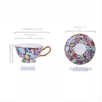 Set de cești pentru latte cu farfurioare, în stil european, cu motive florale reliefate, design retro