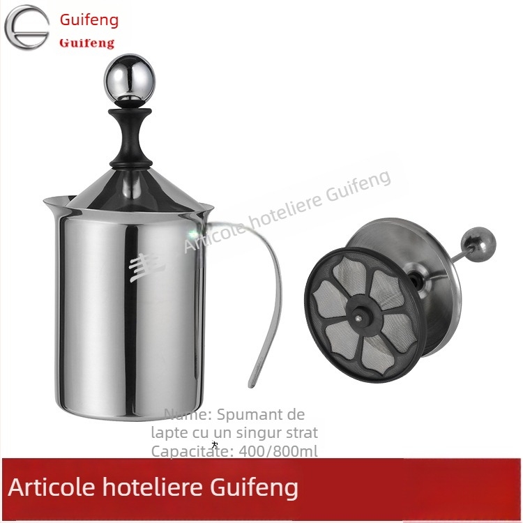Spumator de lapte din oțel inoxidabil, cu plasă de filtrare, manual, pentru cafea