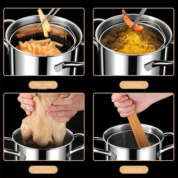 Fritură multifuncțională în stil japonez, din oțel inoxidabil 304, pentru uz casnic, pentru tempura, economie de ulei, cu strecurătoare încorporată