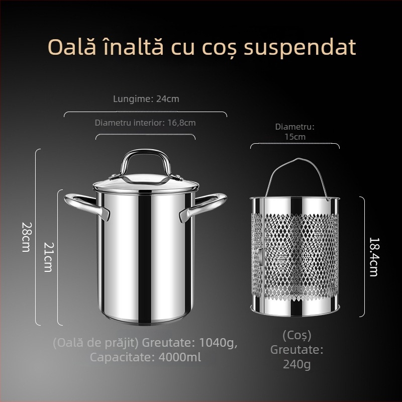 Fritură multifuncțională în stil japonez, din oțel inoxidabil 304, pentru uz casnic, pentru tempura, economie de ulei, cu strecurătoare încorporată