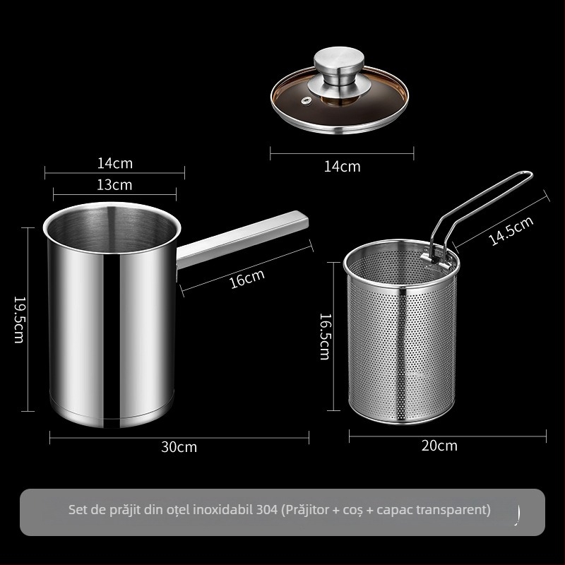 Oală adâncă din oțel inoxidabil 304 pentru uz casnic, stil japonez, compactă și economică, compatibilă cu arzătoare pe gaz și plite cu inducție