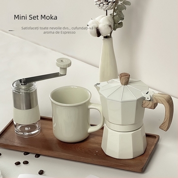Set de cafea cu râșniță manuală și moka pot – set cadou cu șase piese