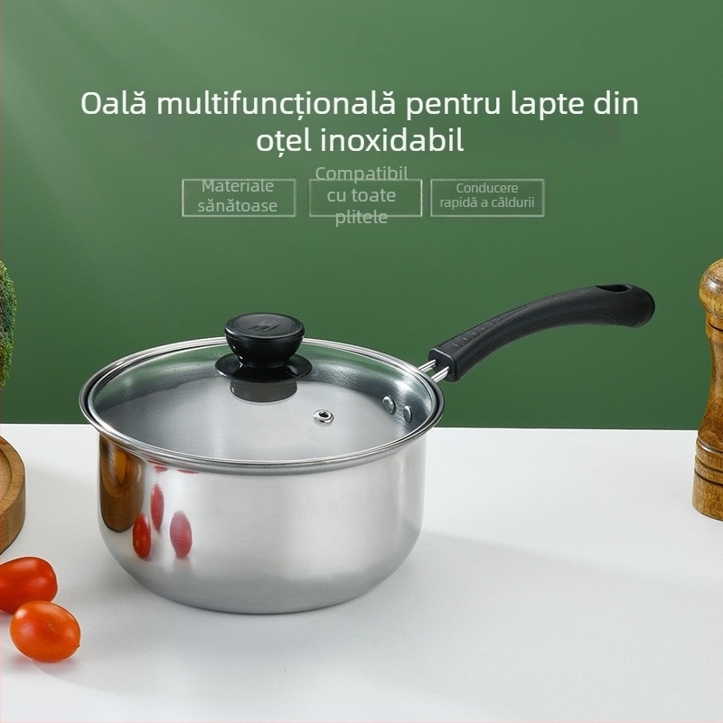 Oală mică din oțel inoxidabil pentru lapte, pentru hrana bebelușilor, antiaderentă, utilizare casnică, potrivită pentru plite cu inducție și gaz