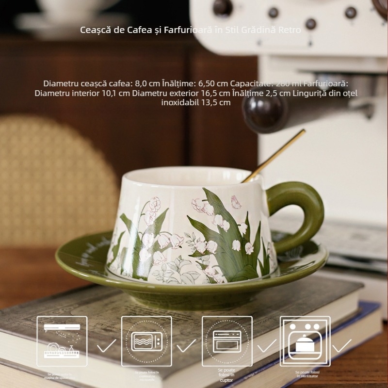 Set Nordic retro de cafea cu farfurie, pentru birou și casă – cești latte și cești de lapte