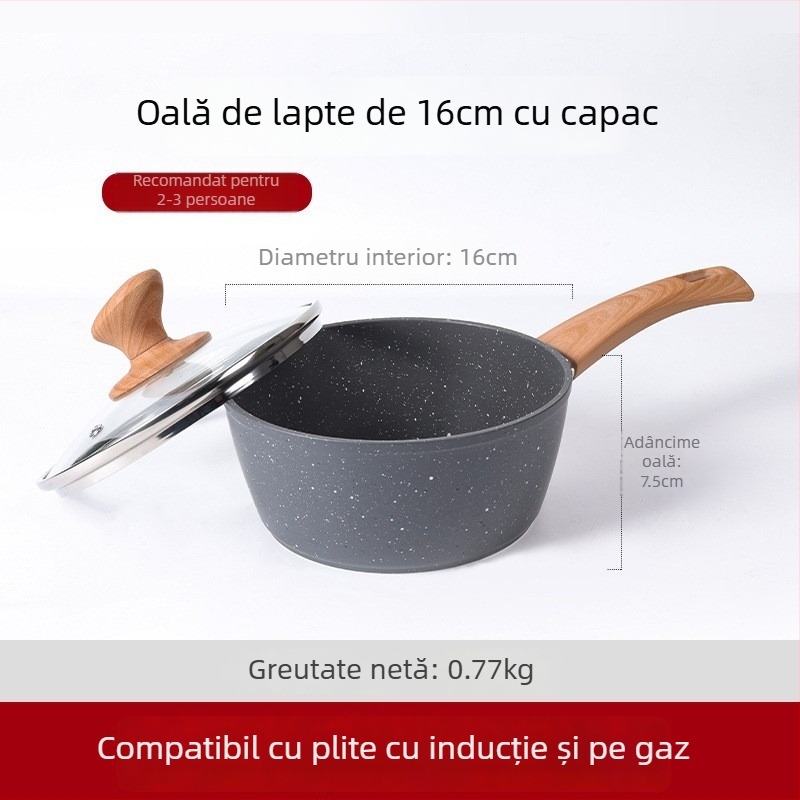 Oală de lapte din piatră Maifan, antiaderentă, mică oală pentru supă, prăjit, fierbere și abur, compatibilă cu plăci de inducție