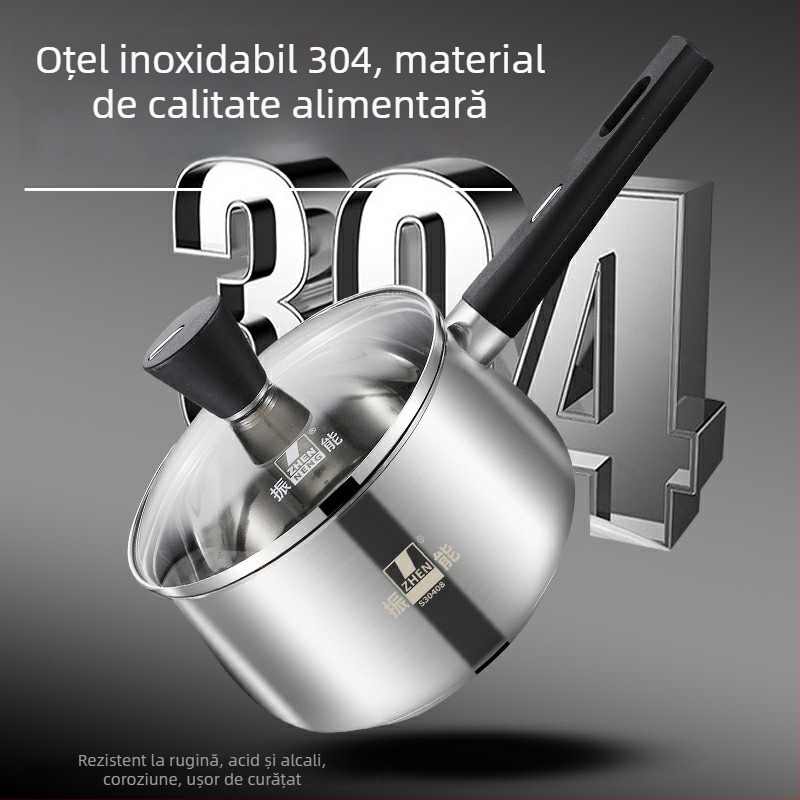 Oală de lapte din oțel inoxidabil 304, cu mâner unic, pentru uz casnic, pentru hrana bebelușilor, cu strat antiaderent îngroșat, compatibil cu gazul și plita cu inducție