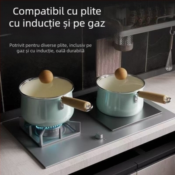 Tigaie de lapte din ceramică cu fund plat, pentru hrana bebelușilor și terci, compatibilă cu aragaz pe gaz și plită cu inducție